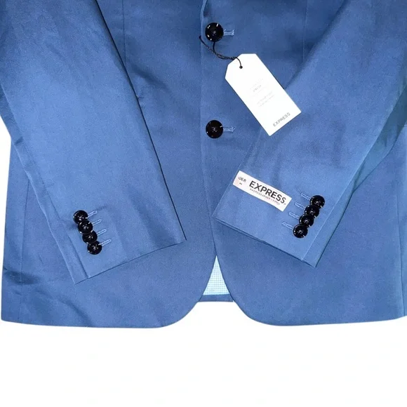 NEW ~ EXPRESS Men’s Blue Fitted Cotton-Blend Photographer Suit Jacket ~ Size 36R - Picture 6 of 15